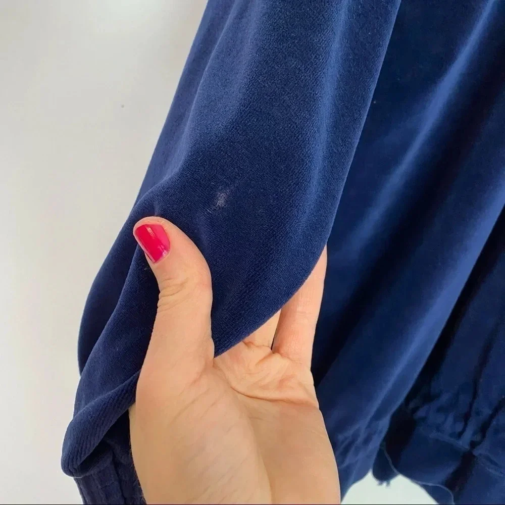 Vintage 90s Velour Grandma Cardigan Size Small Navy Blue Retro Velvet Shirt Top